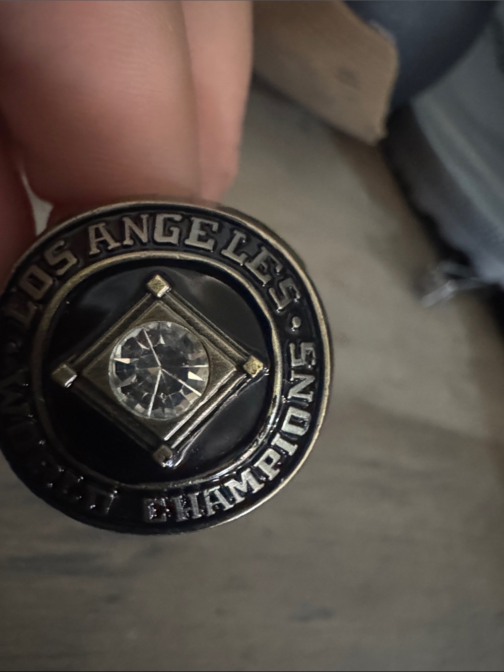 Los Angeles Champions Black and Silver Lapel Pin with Clear Crystal Accent